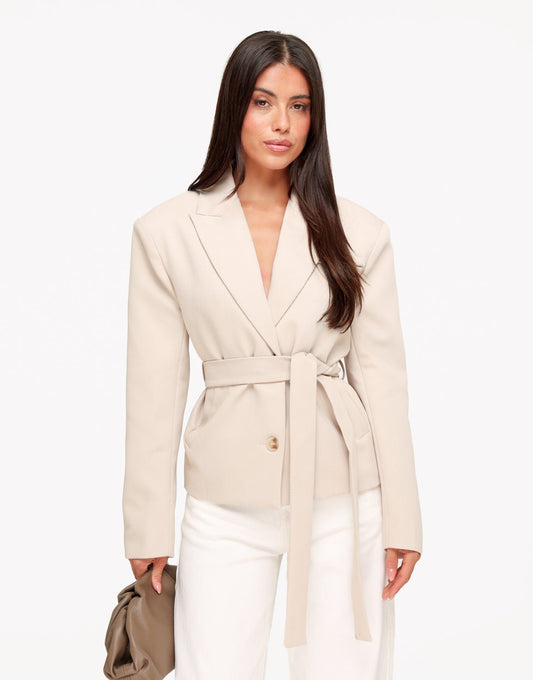 Beige Hoge Kraag Cropped - Blazer - Olivia & Kate