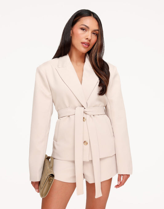 Beige Hoge Kraag Cropped - Blazer - Olivia & Kate