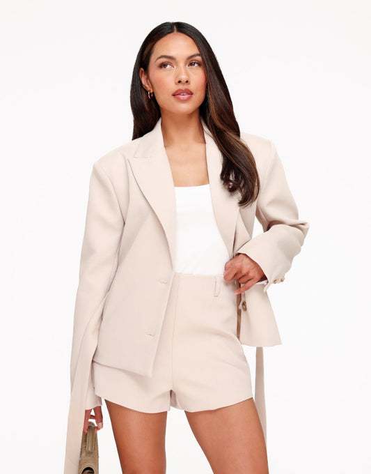 Beige Hoge Kraag Cropped - Blazer - Olivia & Kate