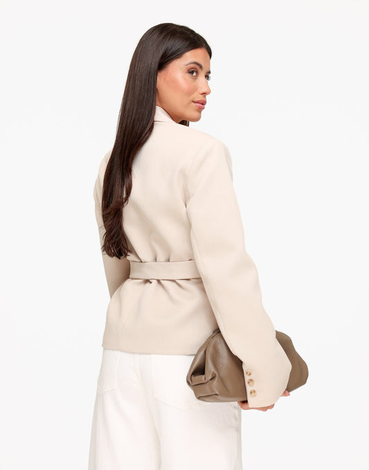 Beige Hoge Kraag Cropped - Blazer - Olivia & Kate