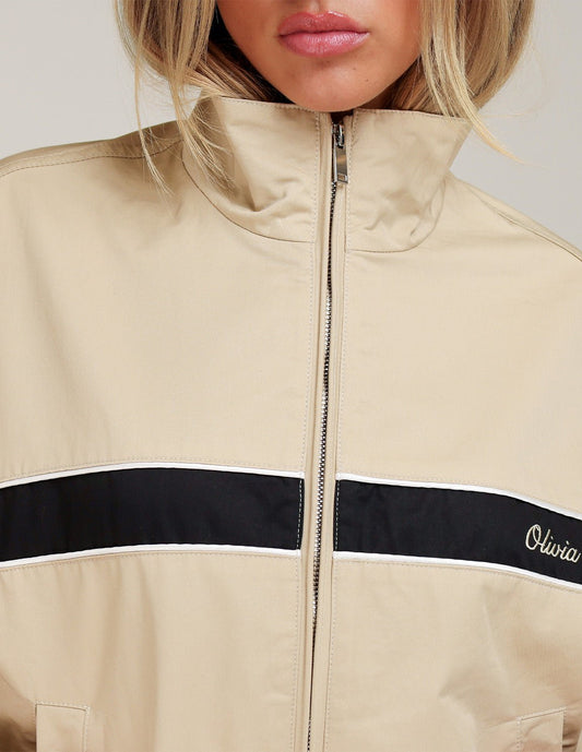 Beige Hoge Kraag Track Detail - Jas - Olivia & Kate