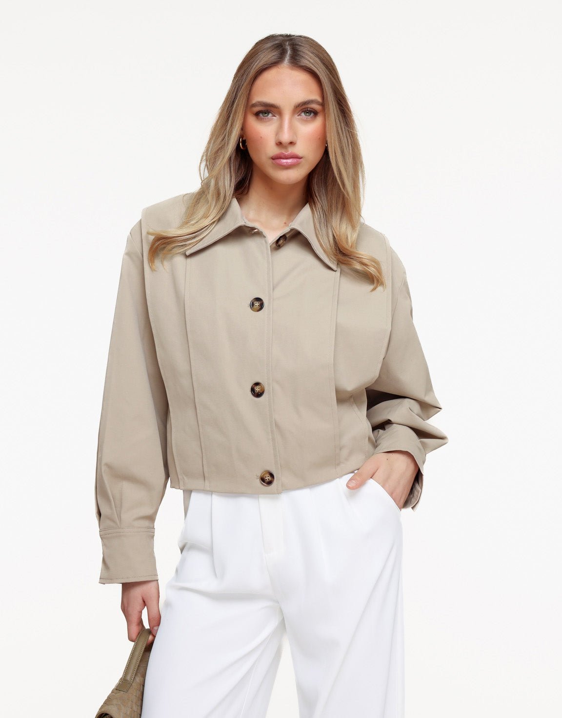 Beige Korte Ballonmouwen Trench - Jas - Olivia & Kate