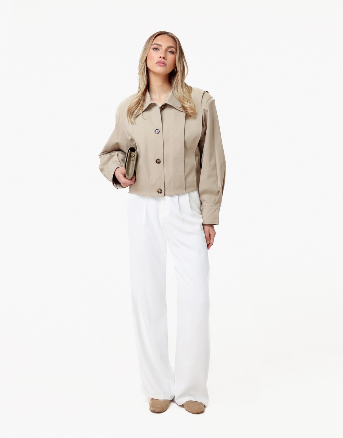Beige Korte Ballonmouwen Trench - Jas - Olivia & Kate