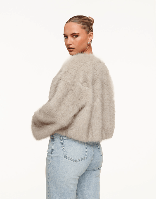 Beige Korte Fluffy - Jas - Olivia & Kate