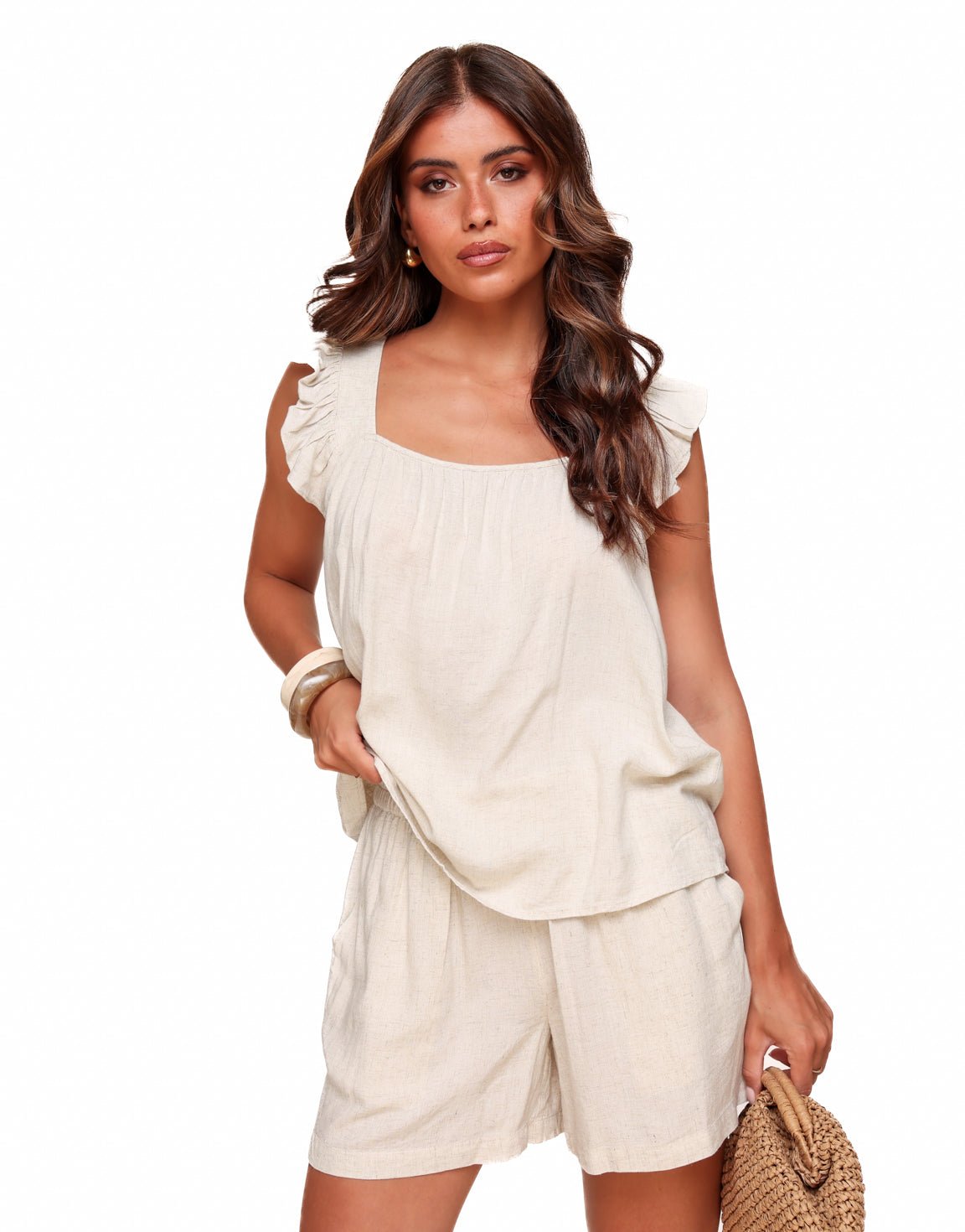 Beige Korte Linnen - Short - Olivia & Kate
