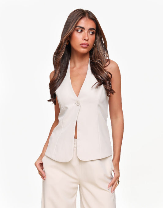Beige Lage Halter - Gilet - Olivia & Kate
