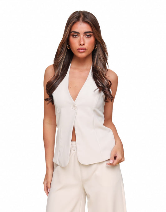 Beige Lage Halter - Gilet - Olivia & Kate