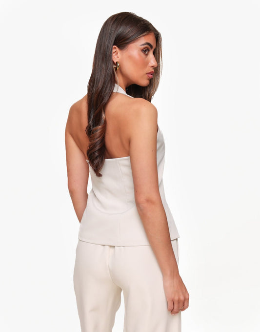 Beige Lage Halter - Gilet - Olivia & Kate
