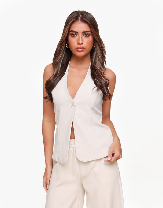 Beige Lage Halter - Gilet - Olivia & Kate