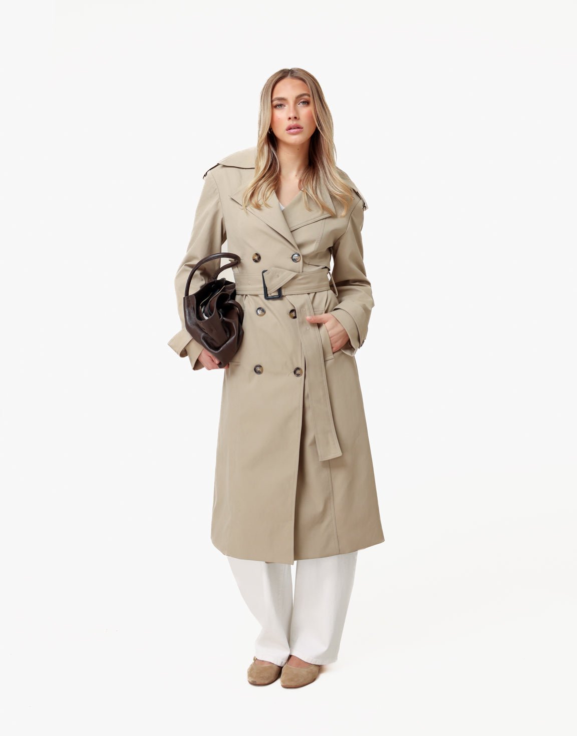 Beige Lange Detail - Trenchcoat - Olivia & Kate