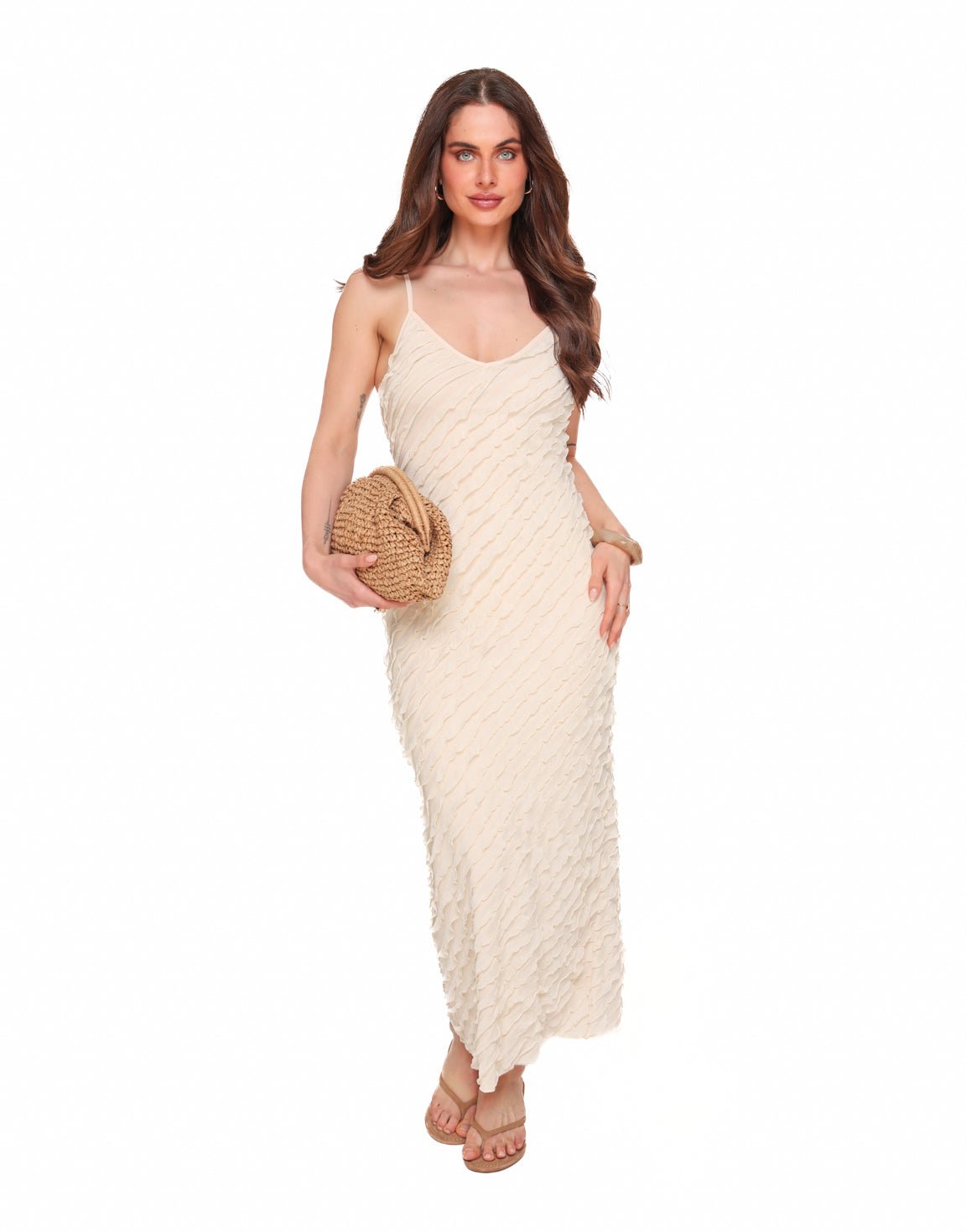 Beige Lange Ruffel - Jurk - Olivia & Kate