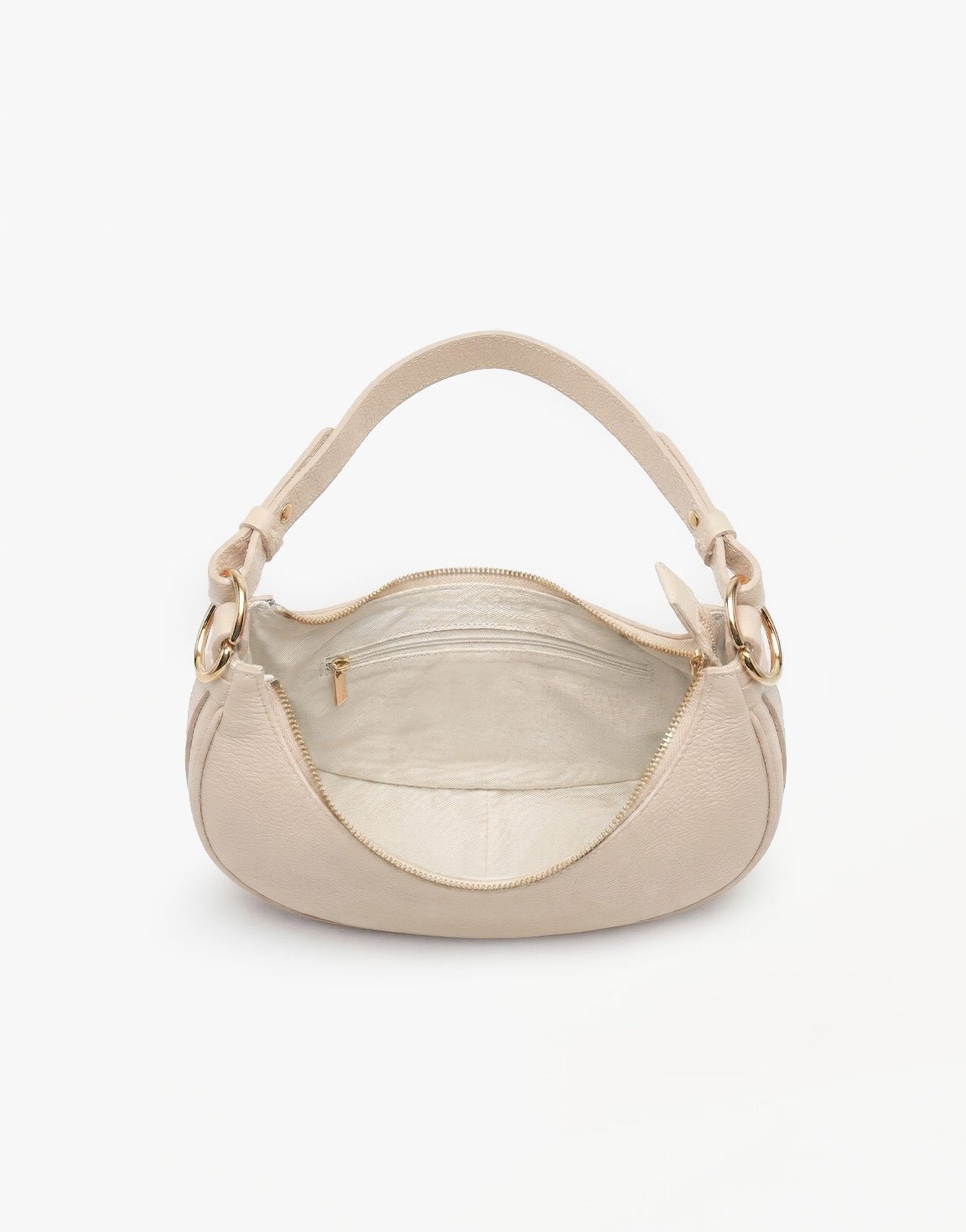 Beige Leren Kleine Half Ronde - Tas - Olivia & Kate