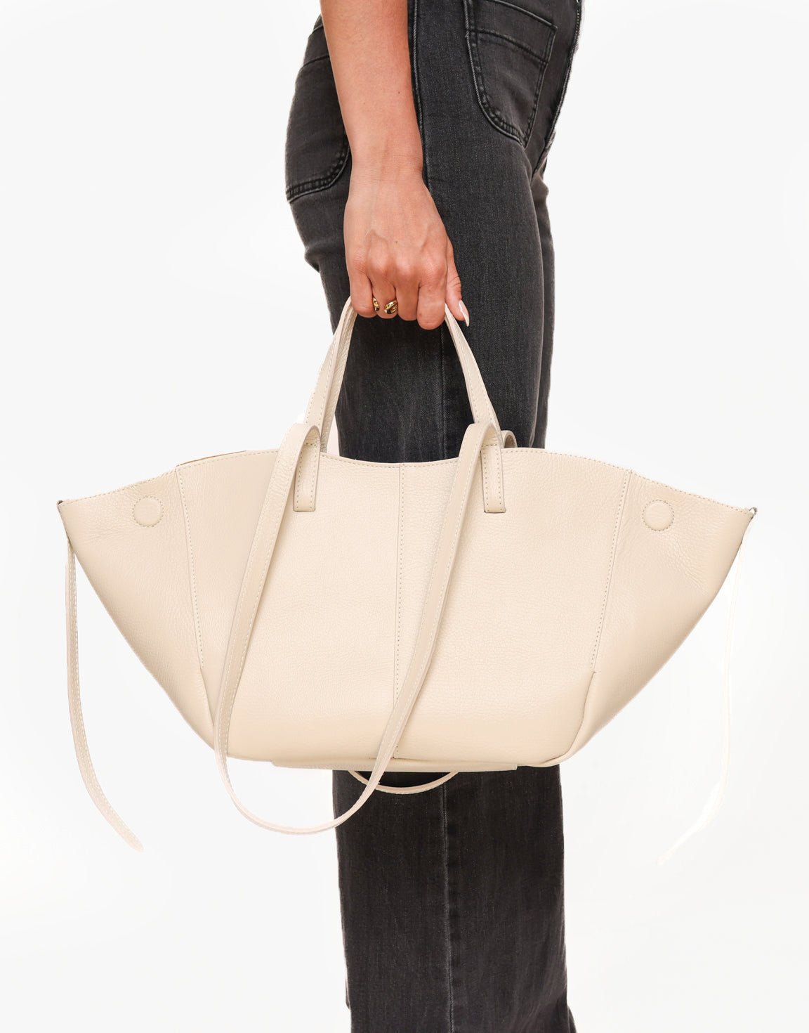 Beige Leren Wijde - Tas - Olivia & Kate