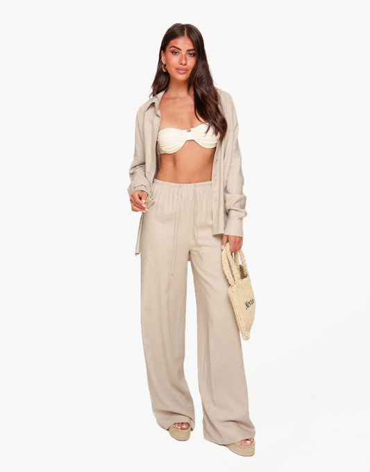 Beige Linnen - Broek - Olivia & Kate