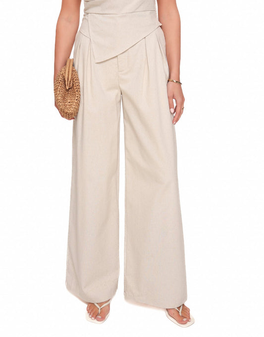 Beige Linnen Elastieke Band - Pantalon - Olivia & Kate