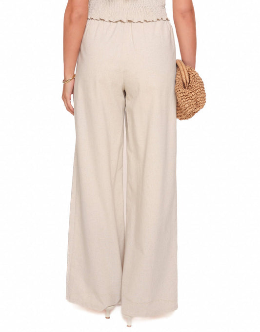 Beige Linnen Elastieke Band - Pantalon - Olivia & Kate