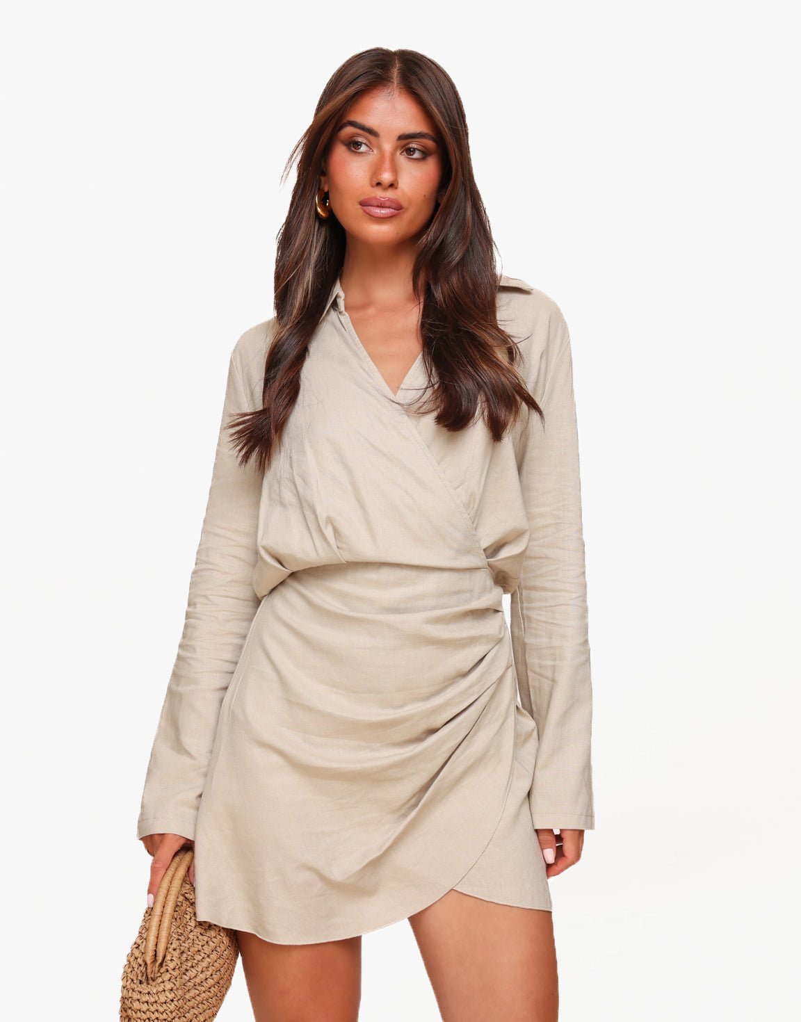 Beige Linnen LS - Jurk - Olivia & Kate