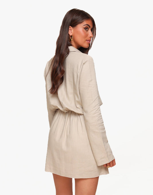 Beige Linnen LS - Jurk - Olivia & Kate