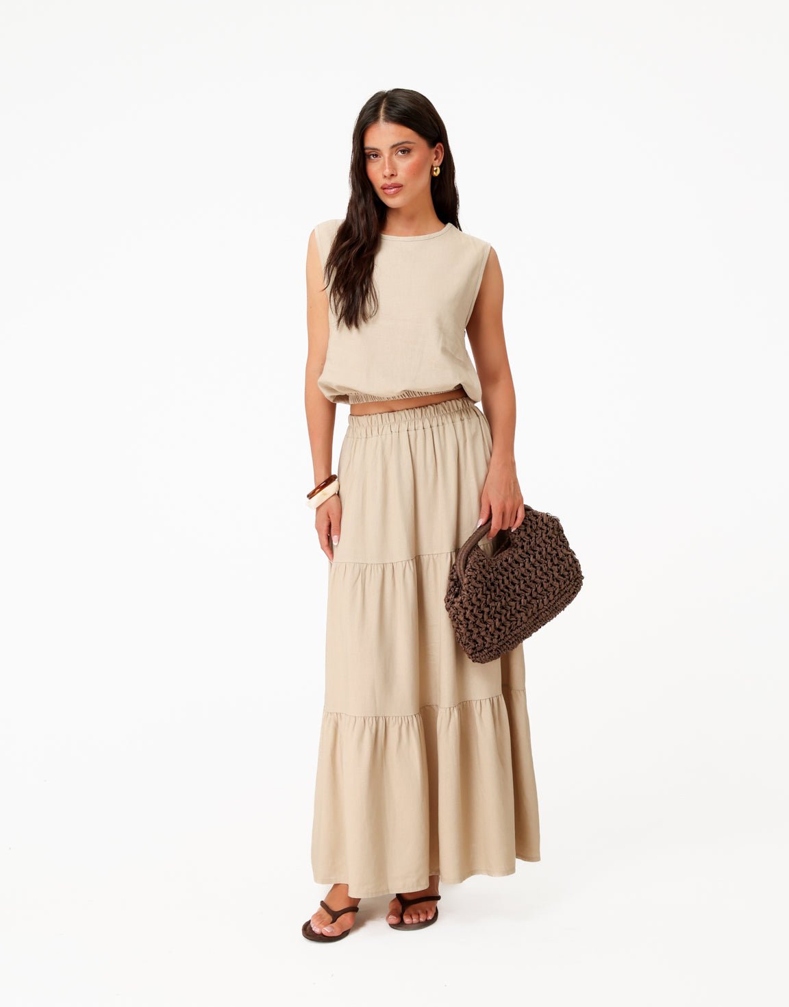 Beige Linnen Mouwloze - Top - Olivia & Kate