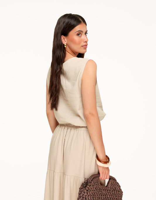 Beige Linnen Mouwloze - Top - Olivia & Kate