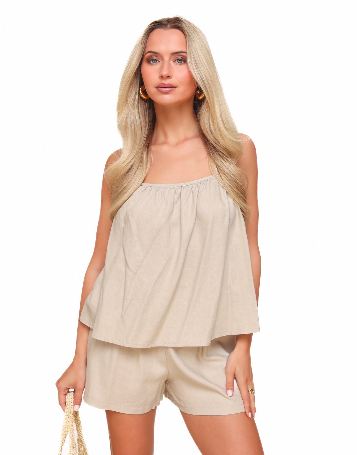 Beige Linnen Open Rug Halter - Set - Olivia & Kate