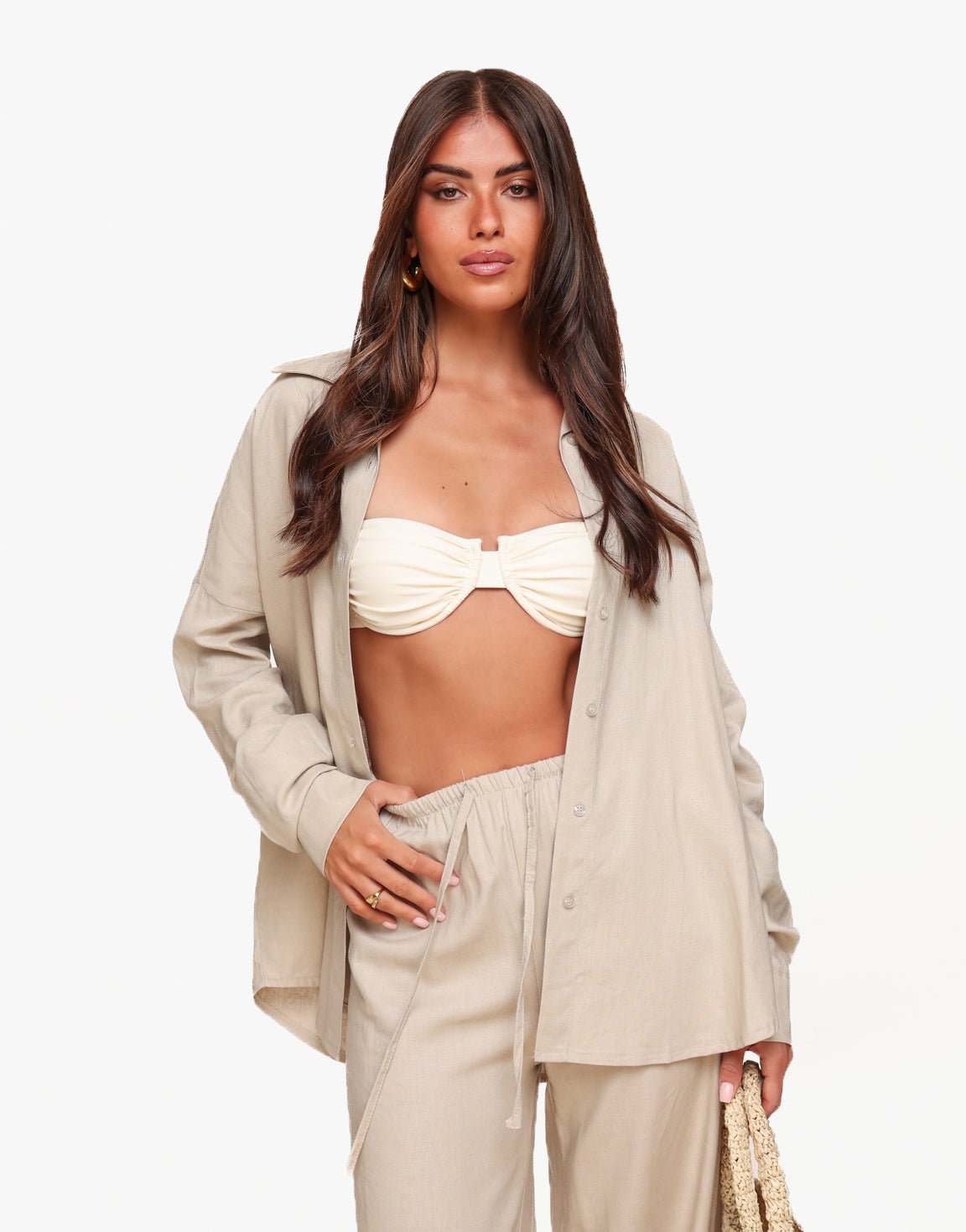 Beige Linnen Oversized - Blouse - Olivia & Kate