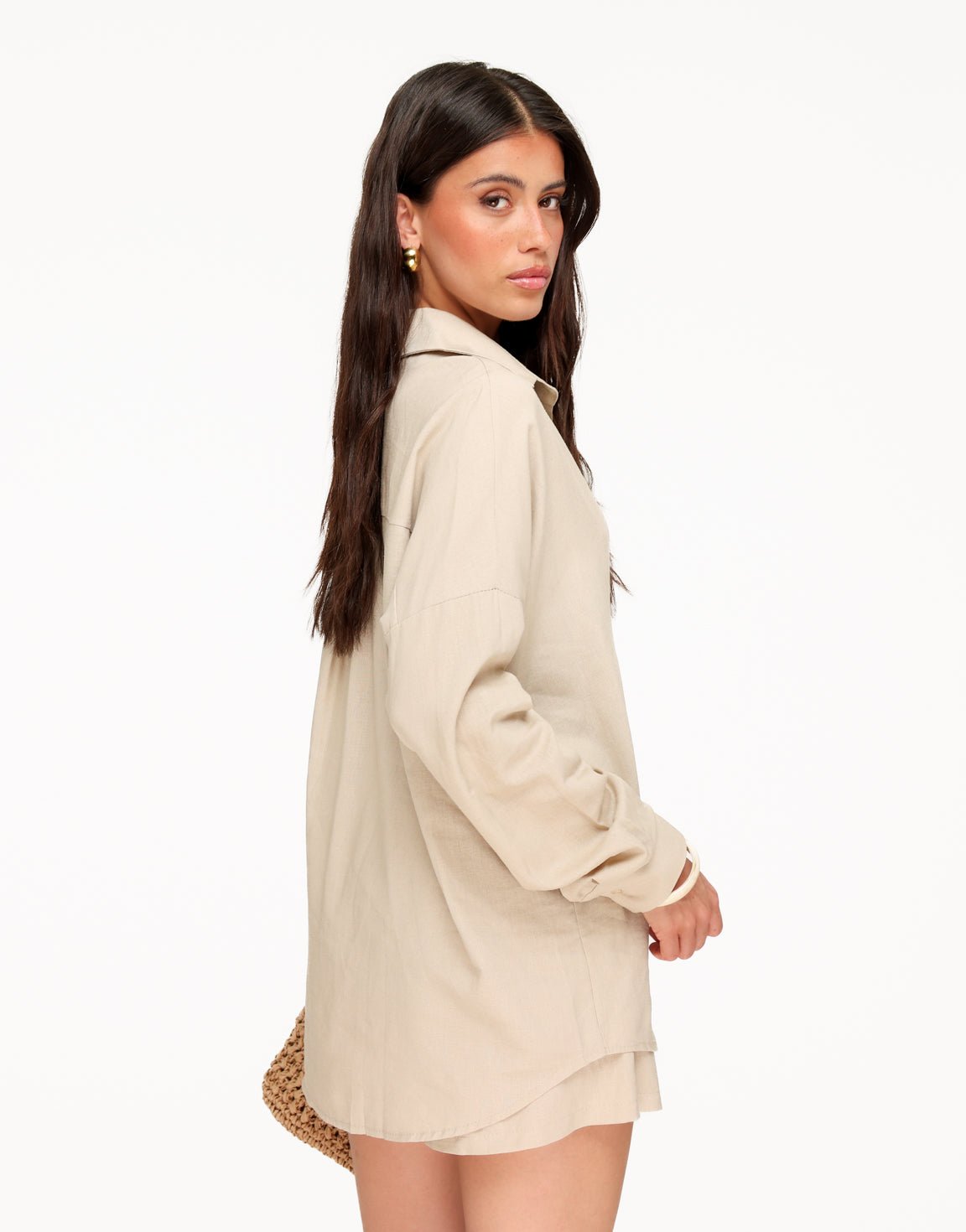 Beige Linnen Wijde - Blouse - Olivia & Kate