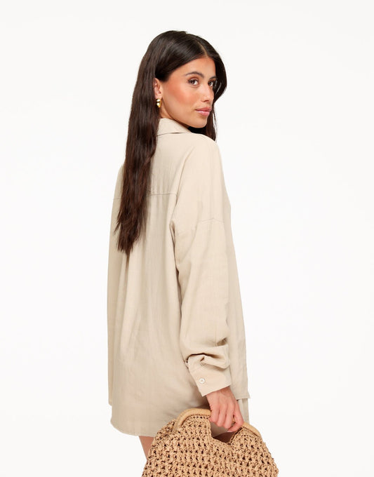 Beige Linnen Wijde Elastische Band - Set - Olivia & Kate