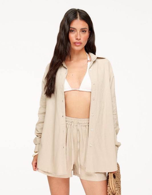 Beige Linnen Wijde Elastische Band - Set - Olivia & Kate