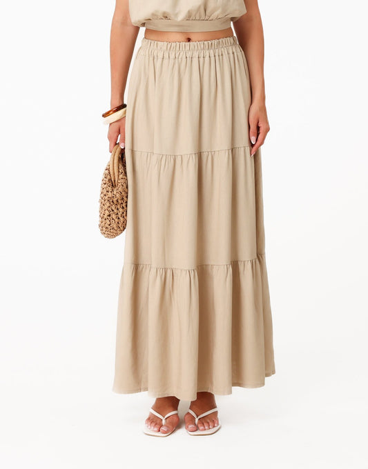 Beige Linnen Wijde Maxi - Rok - Olivia & Kate