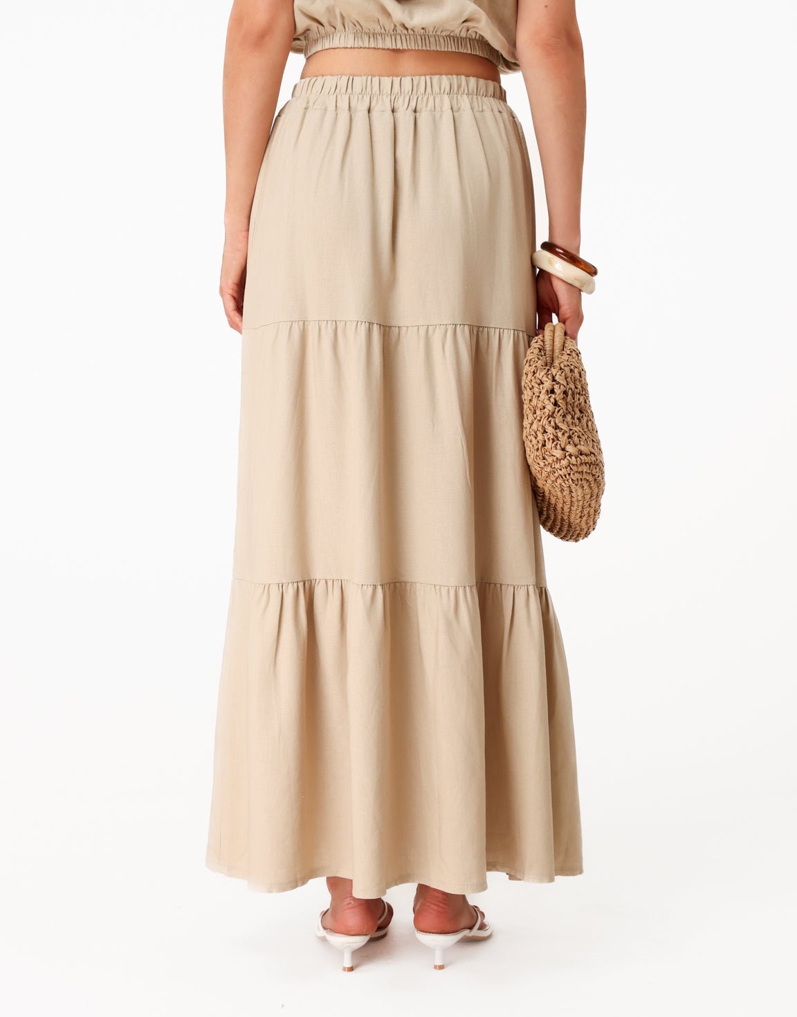 Beige Linnen Wijde Maxi - Rok - Olivia & Kate