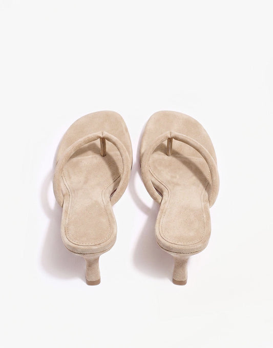 Beige Mid Suede Hak - Teenslipper - Olivia & Kate
