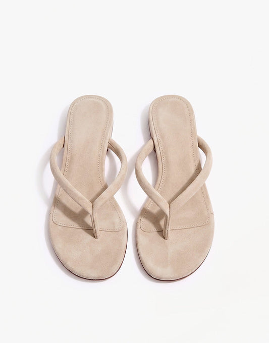 Beige Mid Suede Hak - Teenslipper - Olivia & Kate
