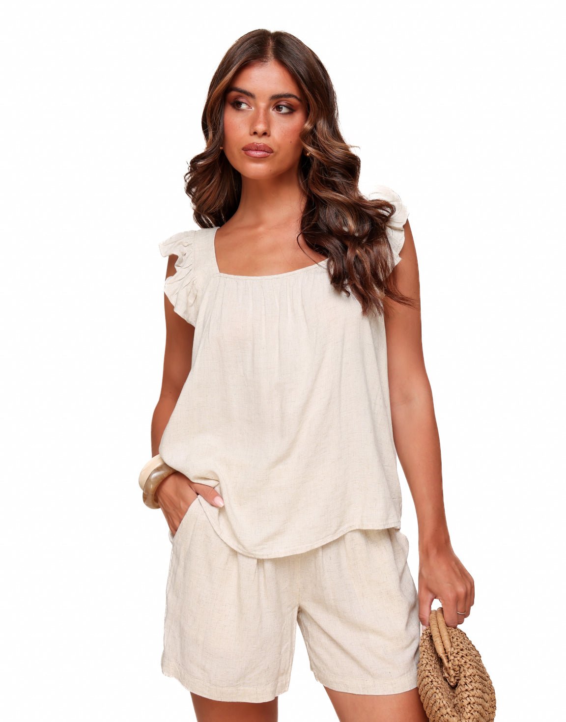 Beige Mouwloze Linnen - Set - Olivia & Kate
