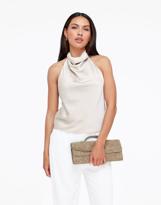 Beige Mouwloze Satijnen Hals - Top - Olivia & Kate