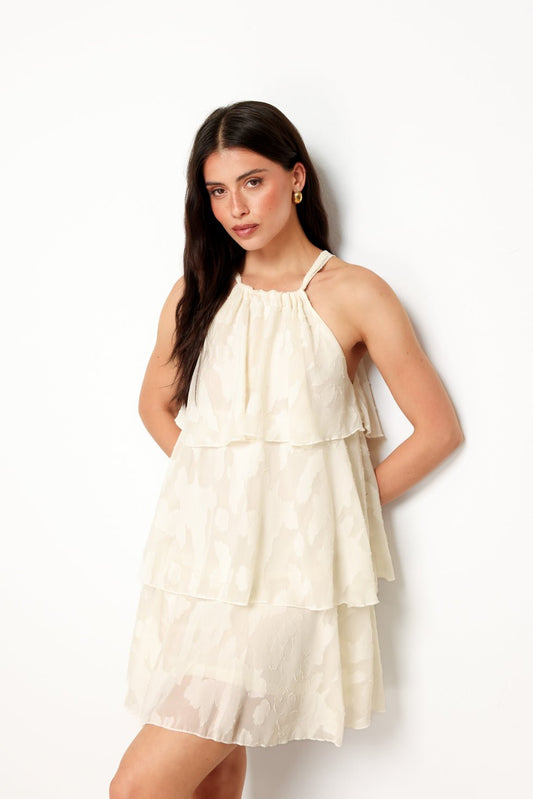 Beige Patroon Ruffel - Jurk - Olivia & Kate