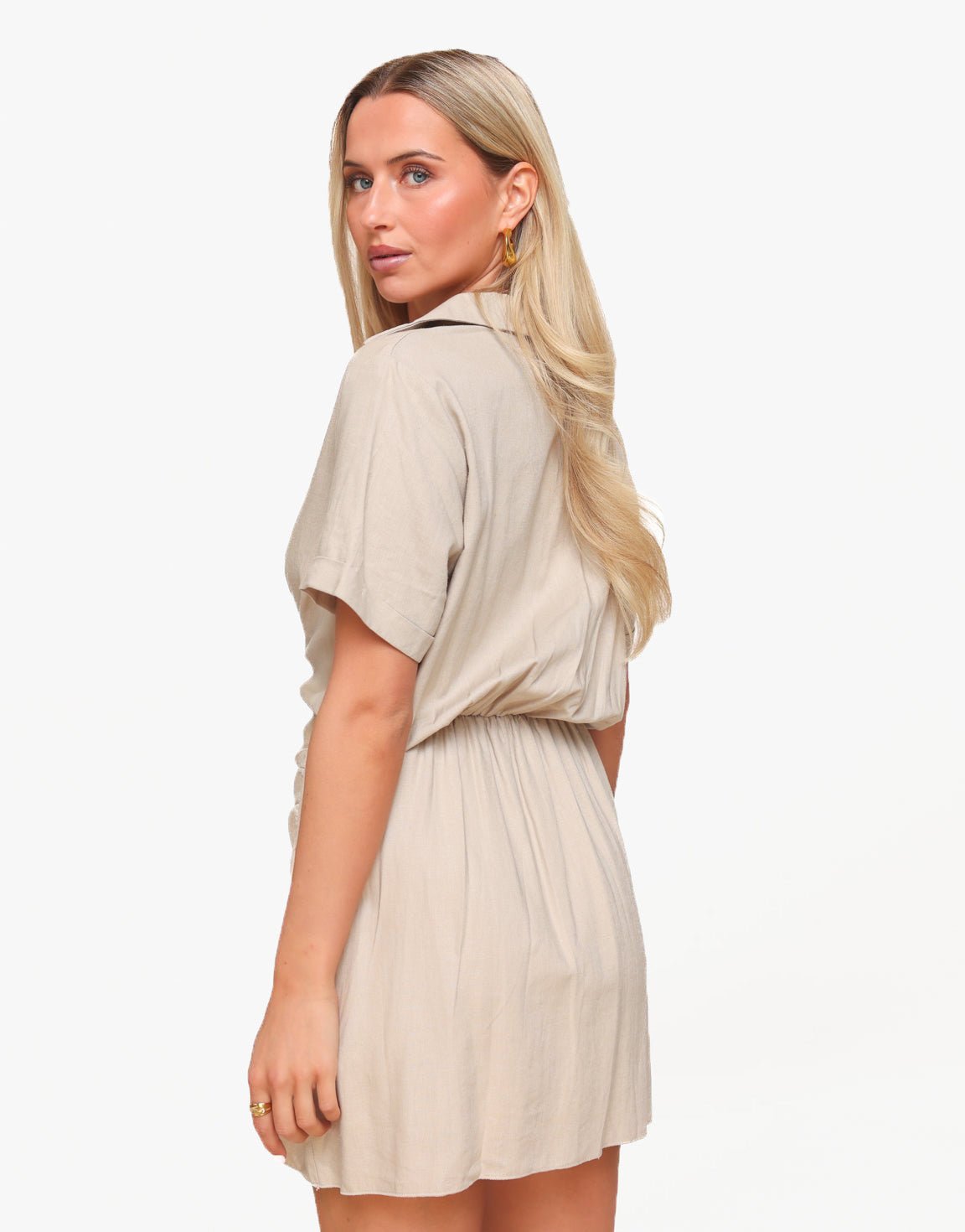Beige Petite Linnen SS - Jurk - Olivia & Kate