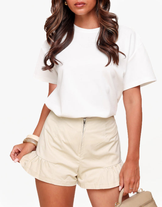 Beige Petite Rits Ruffel - Short - Olivia & Kate