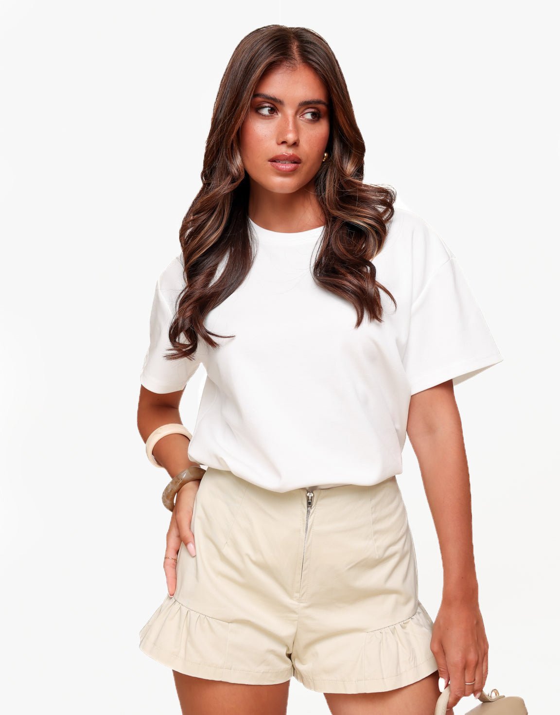 Beige Petite Rits Ruffel - Short - Olivia & Kate