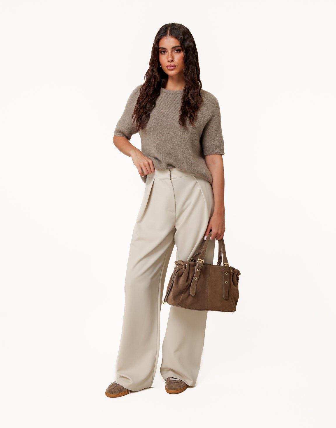 Beige Plooien - Pantalon - Olivia & Kate