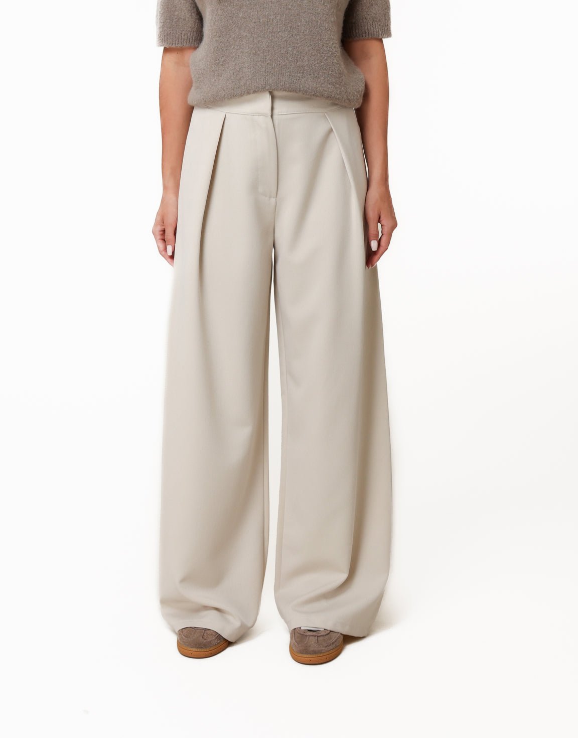 Beige Plooien - Pantalon - Olivia & Kate