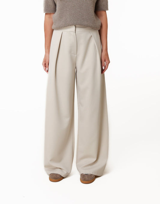 Beige Plooien - Pantalon - Olivia & Kate