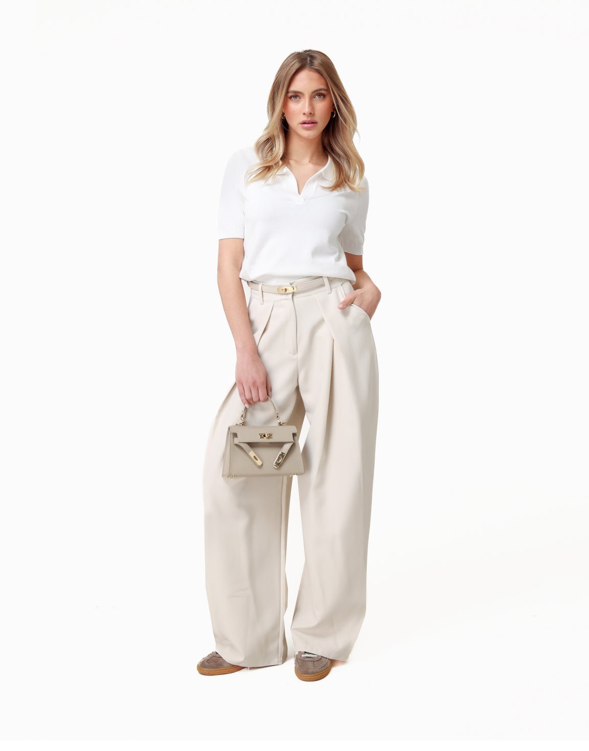 Beige Regular Wijde Ballon Plooien - Pantalon - Olivia & Kate