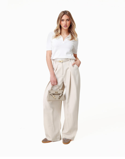 Beige Regular Wijde Ballon Plooien - Pantalon - Olivia & Kate
