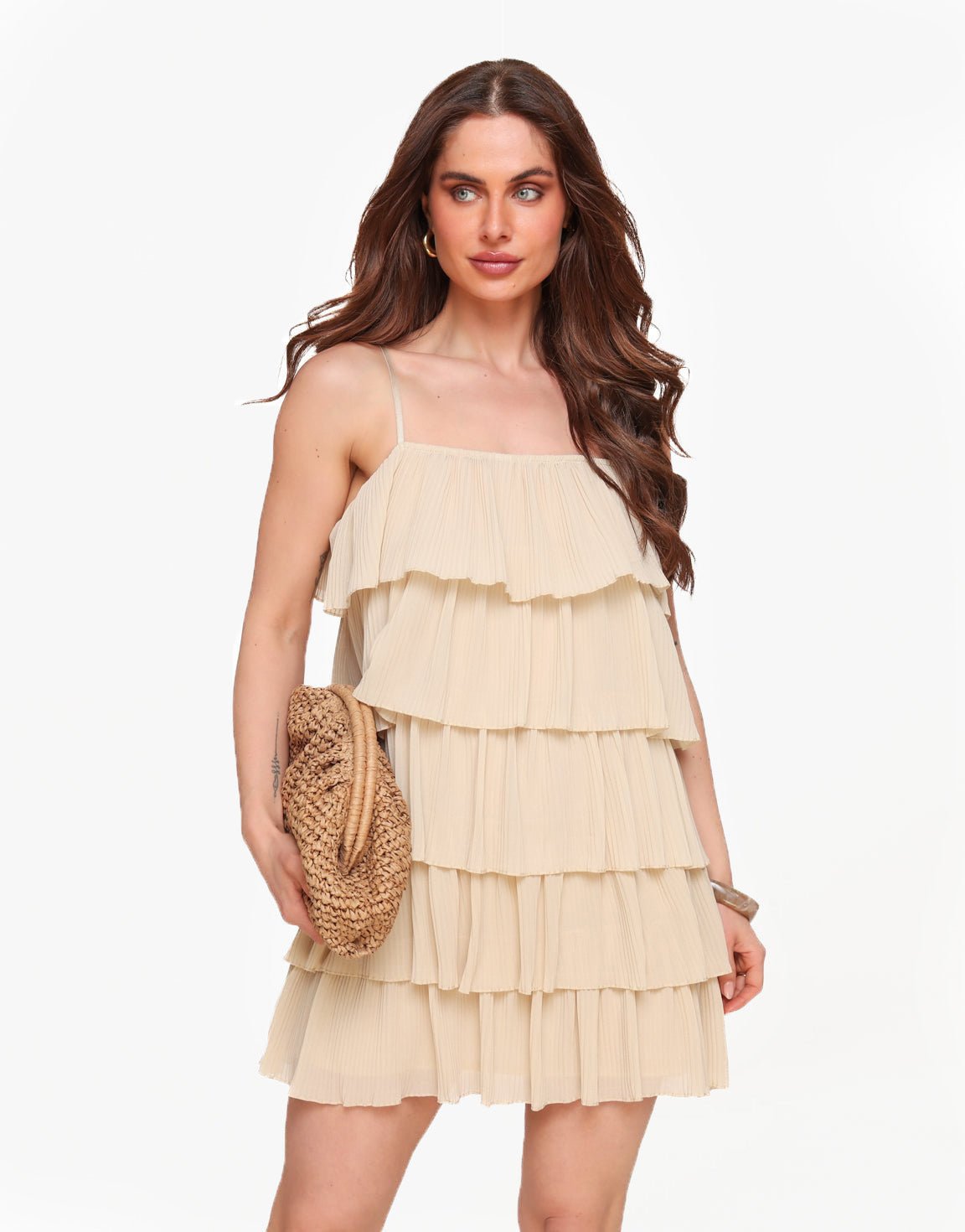 Beige Ribbel Lagen - Jurk - Olivia & Kate