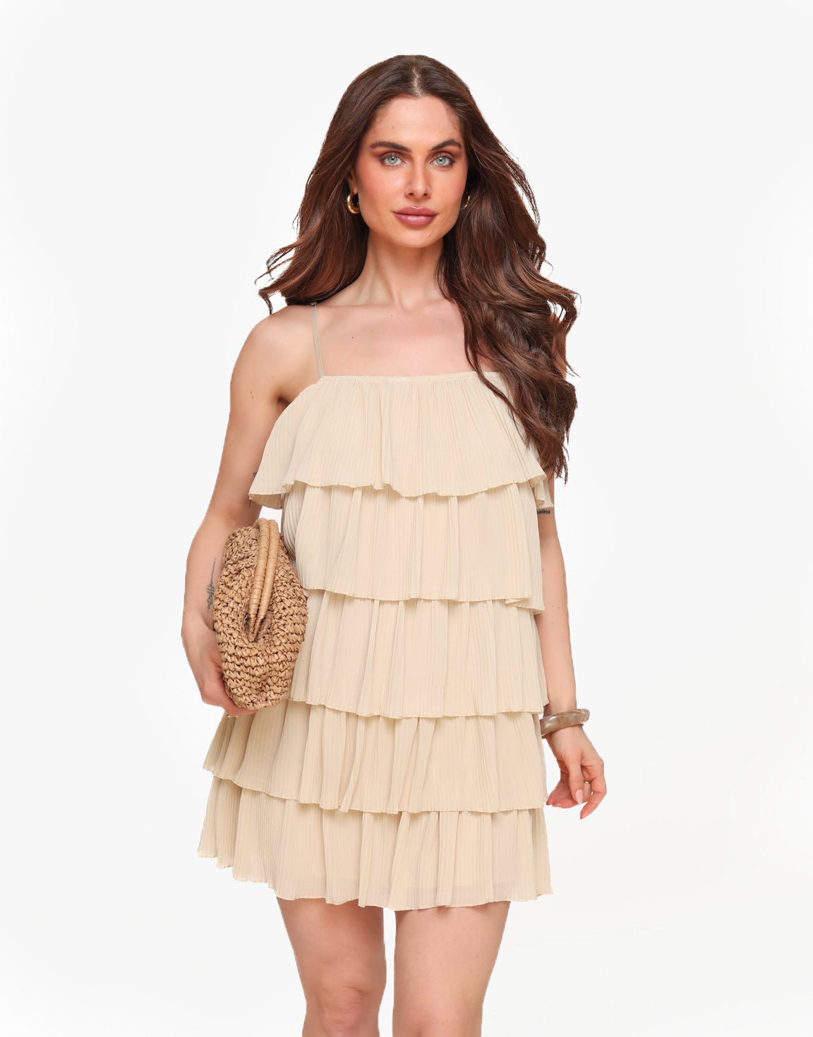 Beige Ribbel Lagen - Jurk - Olivia & Kate