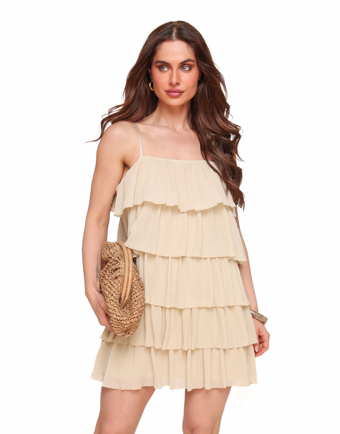 Beige Ribbel Lagen - Jurk - Olivia & Kate
