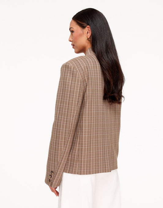 Beige Ruiten Hoge Knopen Split - Blazer - Olivia & Kate