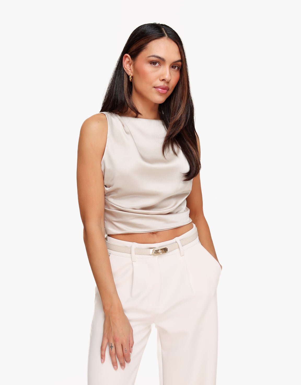 Beige Satijnen Open Rug - Top - Olivia & Kate