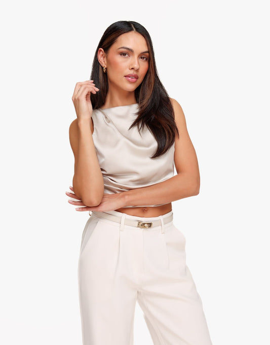 Beige Satijnen Open Rug - Top - Olivia & Kate